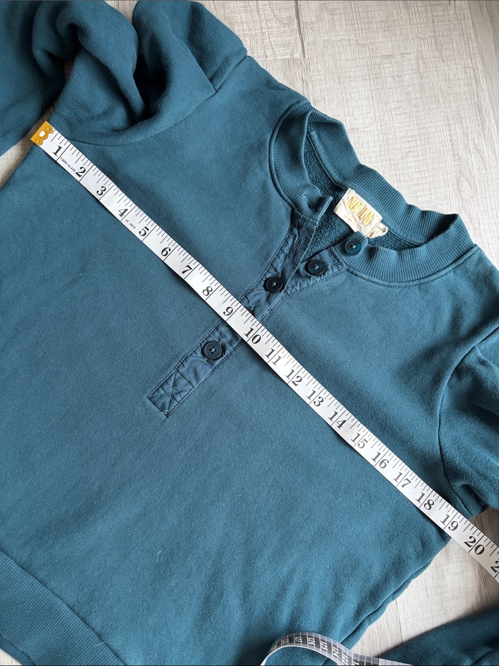 Nation LTD Dark Teal Puff Shoulder Henley Sweatshirt, Size M. - Picture 11 of 13